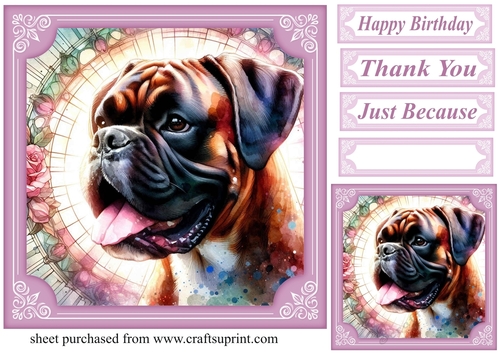 Lilac stained glass pup card front 9