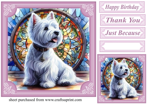 Lilac stained glass pup card front 10