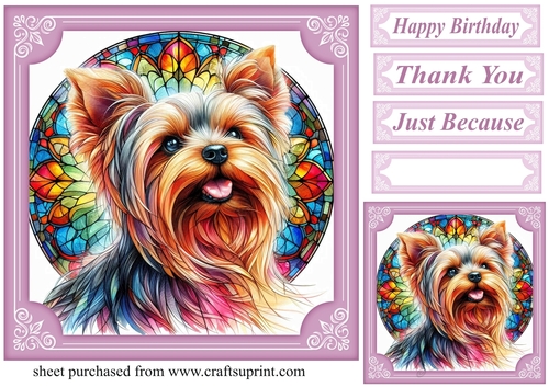 Lilac stained glass pup card front 11