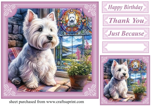 Lilac stained glass pup card front 12