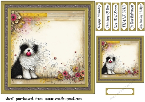 Old English Sheepdog with sentiments card front 1