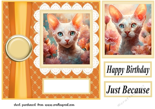 Floral Devon Rex cat card front 1
