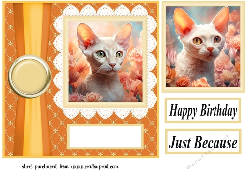 Floral Devon Rex cat card front 4