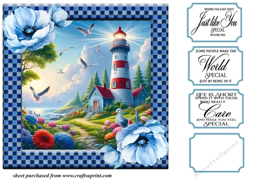 Floral lighthouse card front 1
