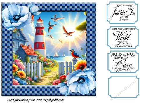 Floral lighthouse card front 3