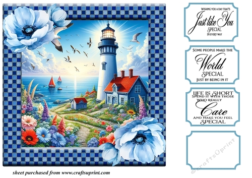 Floral lighthouse card front 4