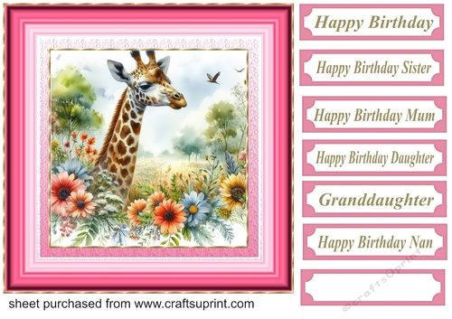Pink floral giraffe card front 3