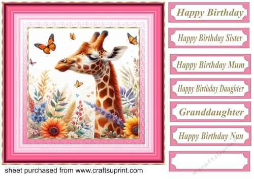Pink floral giraffe card front 4