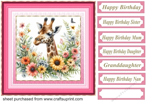 Pink floral giraffe card front 5