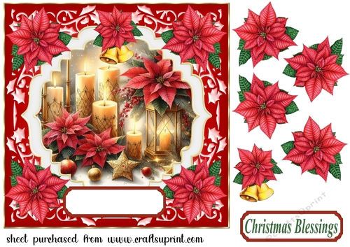 Poinsettia Christmas scene card front 1