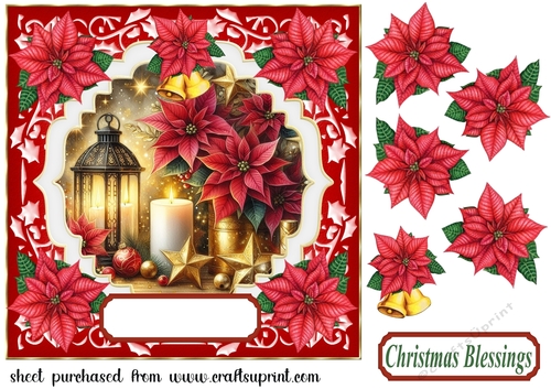 Poinsettia Christmas scene card front 2