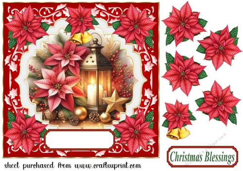 Poinsettia Christmas scene card front 3