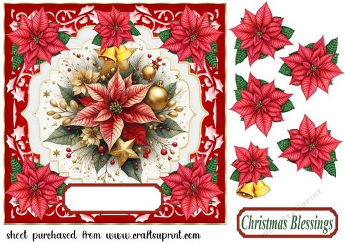 Poinsettia Christmas scene card front 4