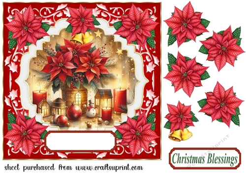 Poinsettia Christmas scene card front 5
