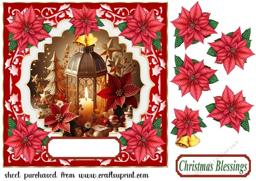 Poinsettia Christmas scene card front 6