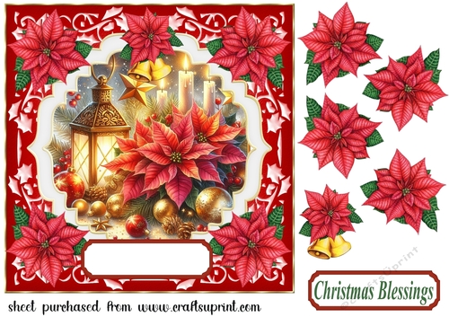 Poinsettia Christmas scene card front 7