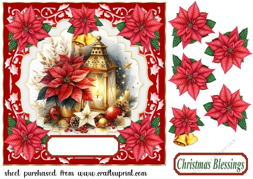 Poinsettia Christmas scene card front 8