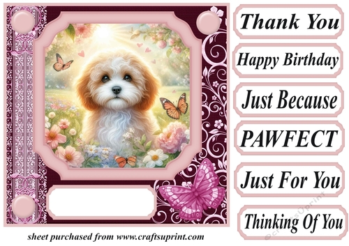 Pink butterfly pup card front 2
