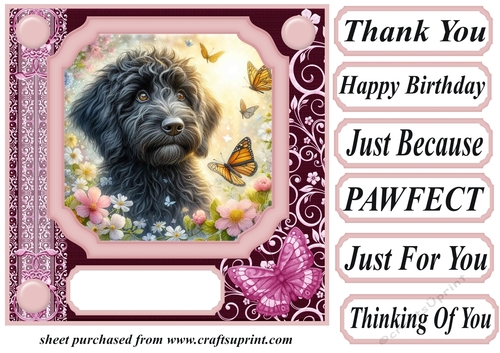 Pink butterfly pup card front 14