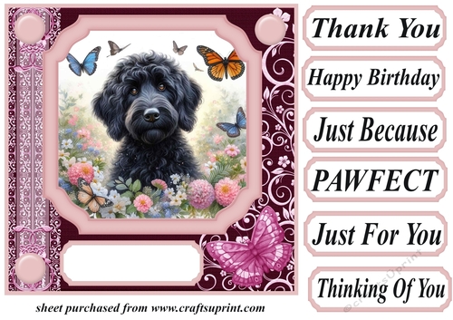 Pink butterfly pup card front 16