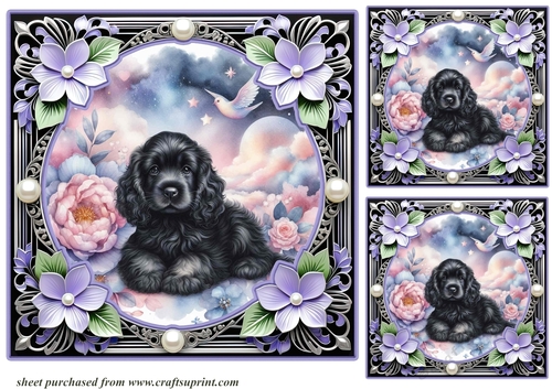 3 Floral dreamy pup card fronts/toppers 2