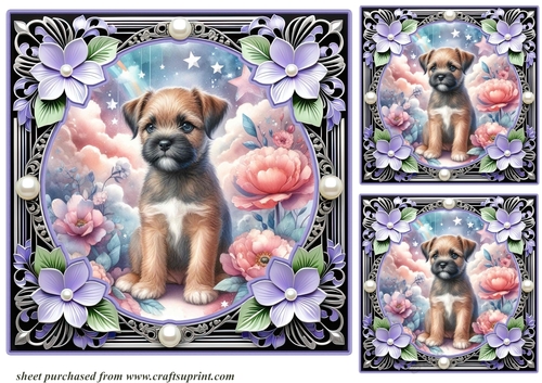 3 Floral dreamy pup card fronts/toppers 3