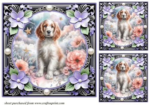 3 Floral dreamy pup card fronts/toppers 8