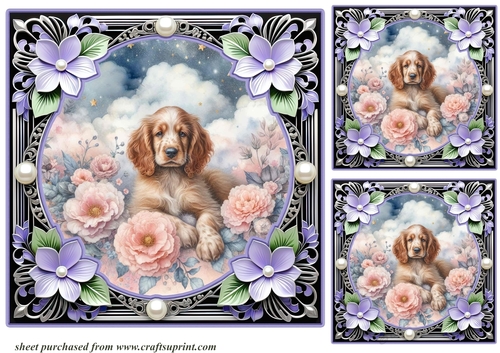 3 Floral dreamy pup card fronts/toppers 9