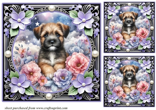 3 Floral dreamy pup card fronts/toppers 10
