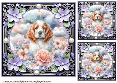 3 Floral dreamy pup card fronts/toppers 11