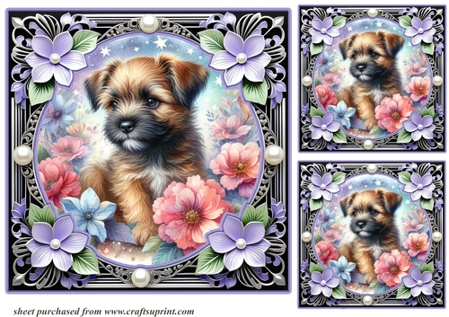 3 Floral dreamy pup card fronts/toppers 12