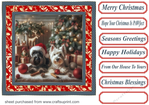 Scottish terrier and Westie Christmas scene card front 1