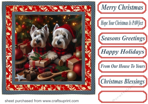 Scottish terrier and Westie Christmas scene card front 2