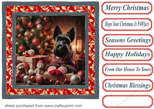 Scottish terrier Christmas scene card front 1