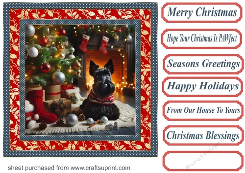 Scottish terrier Christmas scene card front 2