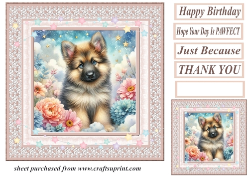 Peach floral dreamy pup card front 8