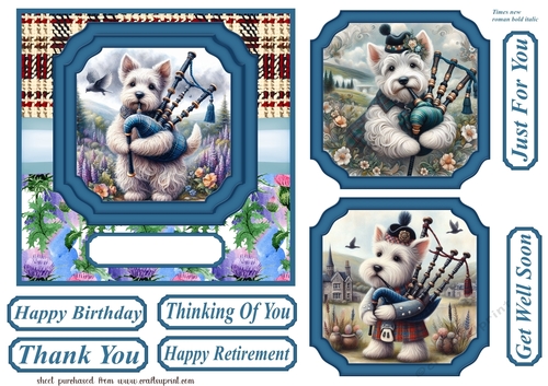 Scottish terrier playing bagpipes card front