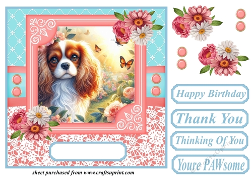 Pink and blue floral butterfly pup card front 2