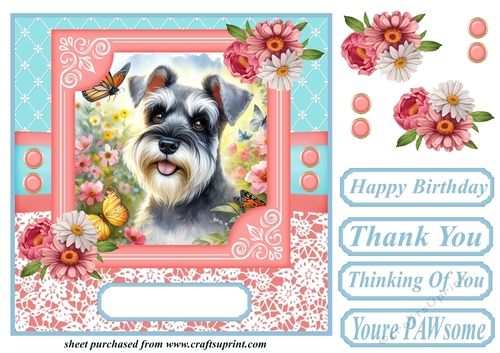 Pink and blue floral butterfly pup card front 8