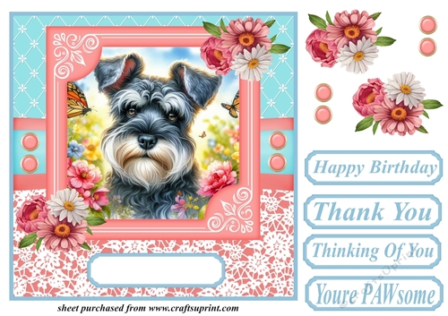 Pink and blue floral butterfly pup card front 10