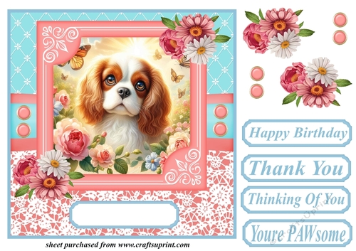 Pink and blue floral butterfly pup card front 12