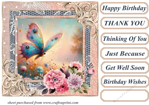 Painted floral butterfly card front 1