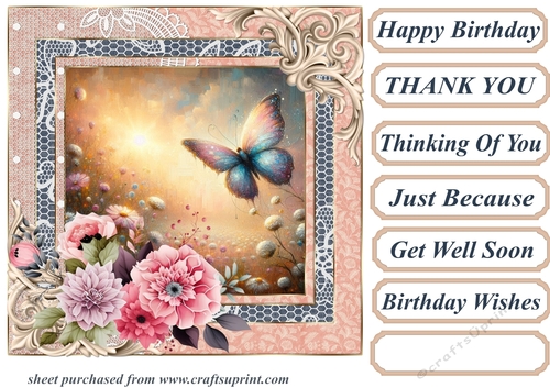 Painted floral butterfly card front 2