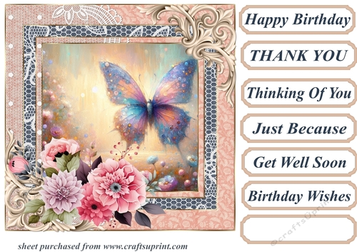Painted floral butterfly card front 3