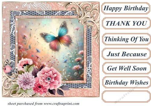 Painted floral butterfly card front 4