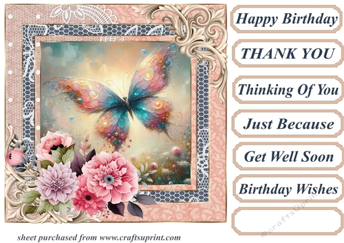 Painted floral butterfly card front 6