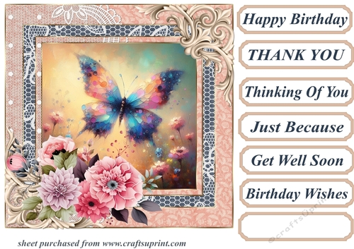 Painted floral butterfly card front 7