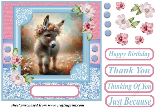Pink and blue painted donkey card front 5