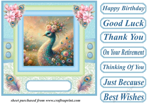 Blue and green painted peacock card front 4