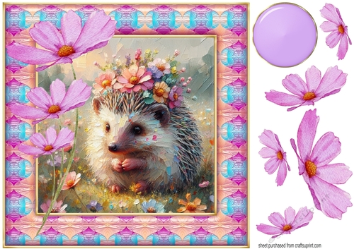 Painted floral hedgehog card front 2